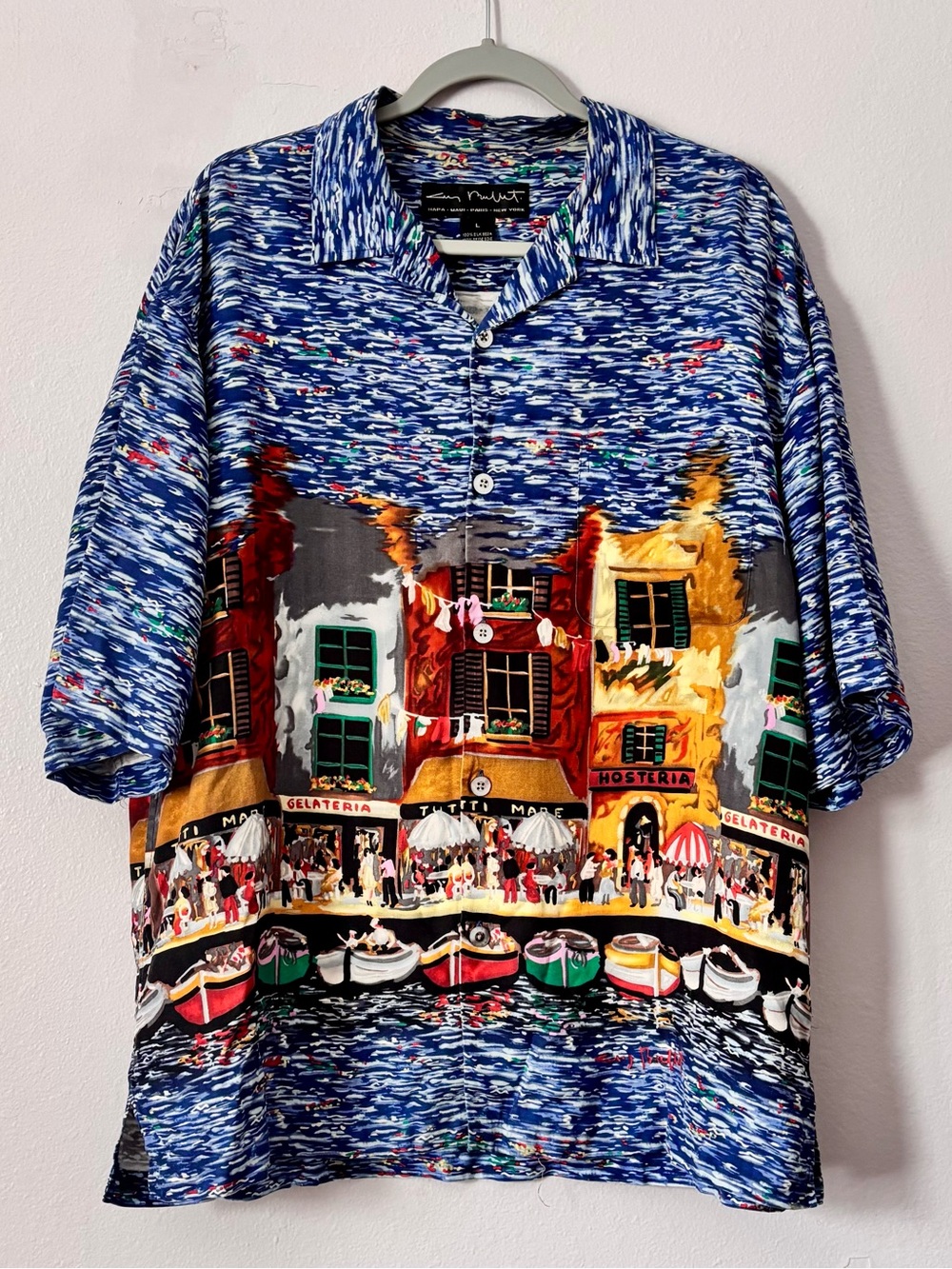 Vintage Guy Buffet Venice Art Scene Silk Short Sleeve Multicolor size L